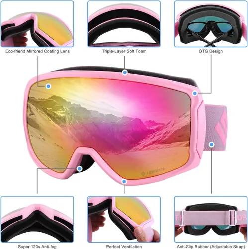 Miniatura 4 de Gafas de esquí y snowboard OTG, gafas antiniebla HD espejadas para hombres y mujeres