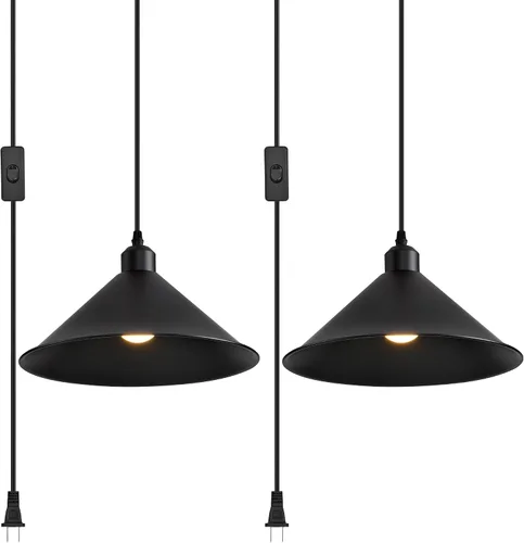 Miniatura 13 de Lámpara colgante enchufable, paquete de 2 lámparas colgantes industriales con acabado dorado en el interior, accesorios de iluminación colgantes Luz