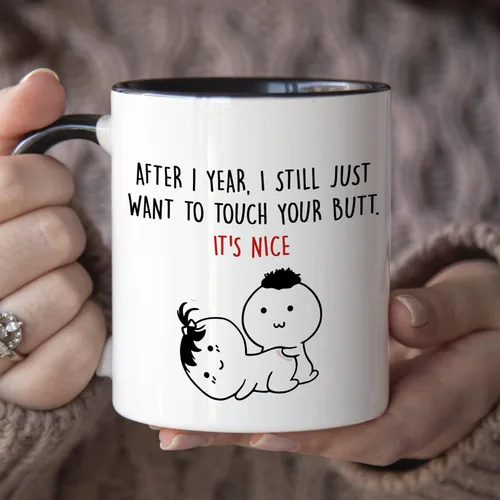Miniatura 3 de YouNique Designs Taza de café de aniversario de un año, 11 onzas, Taza del primer aniversario para esposa, 1 Año Fechado Taza para ella (Mango negro)
