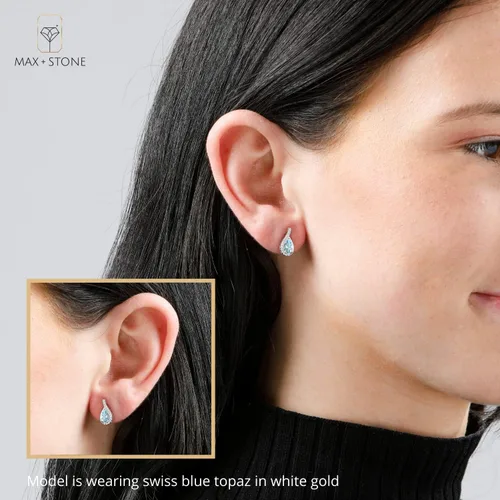 Miniatura 2 de 14k Yellow or White Gold Gemstone Pear Shape Drop Stud Earrings for Women with Teardrop Natural Diamonds and Push Backs 6mm x 4mm Birthstone by MAX