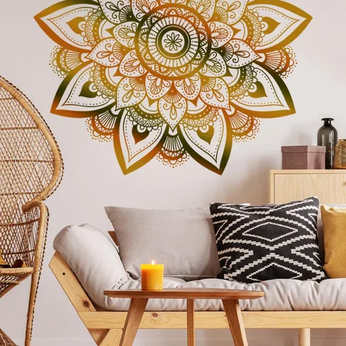 Runtoo Calcomanía de pared con diseño de mandala grande, diseño de flores bohemias, para sala de estar, dormitorio, cabecero, yoga, decoración del