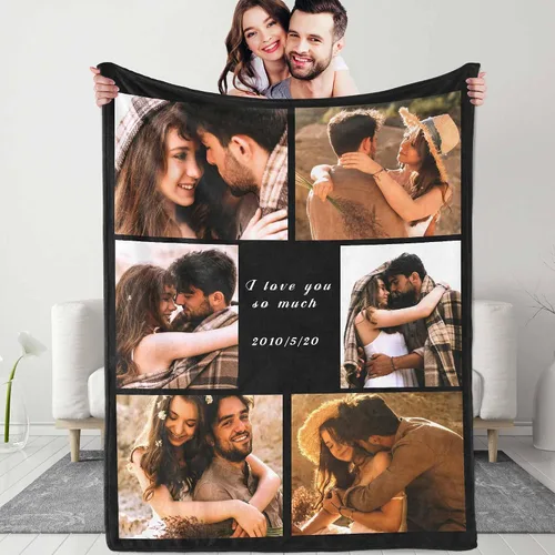 Miniatura 17 de Manta personalizada con texto fotográfico: manta personalizada de 1 imagen, manta de cumpleaños, aniversario, boda, Navidad, regalos para parejas