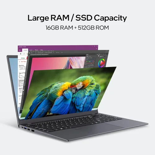Miniatura 4 de UOWAMOU 15.6 pulgadas, 16 GB de RAM, SSD de 512 GB, computadora portátil con pantalla FHD IPS, N5095 Quad Core, WiFi 2.4/5G, retroiluminación BT4.2