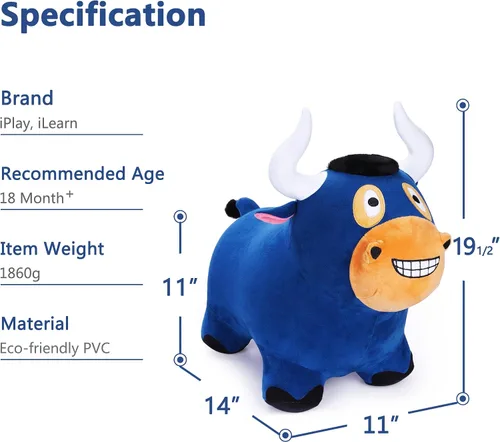 Miniatura 8 de iPlay, iLearn Bouncy Pals Toro Saltarín, Saltador de Animales Inflable de Felpa, Juguetes de Salto y Saltarines para Montar en Interiores