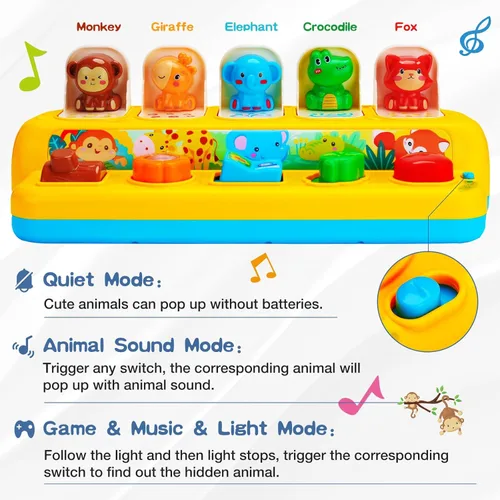 Miniatura 4 de Juguetes interactivos emergentes de animales con música y luz, juguetes Montessori de causa y efecto para niños y niñas de 1 año, juguete musical