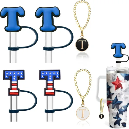 Miniatura 9 de Haundry Paquete de 4 fundas de popote para vaso Stanley, reutilizable, de 0.394 pulgadas con 2 piezas de dije de letra inicial, accesorios para copa