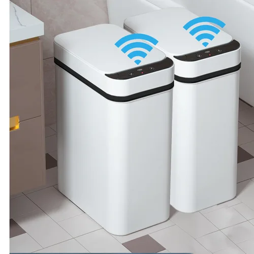 Yatmung 2 Pack - Cubo de basura inteligente de 9,5 L con sensor de movimiento, delgado, sin contacto, para baño - Cubo de basura estrecho con tapa -