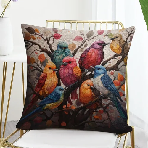 Miniatura 7 de Fundas de almohada coloridas con diseño de grupo de pájaros en un árbol, fundas de almohada frescas con pintura al óleo de pájaros en rama de árbol