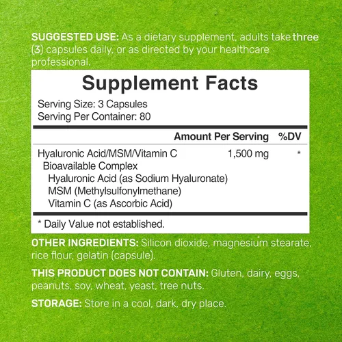 Miniatura 2 de DEAL SUPPLEMENT Complejo de ácido hialurónico 1,500 mg - 240 cápsulas, con MSM y vitamina C