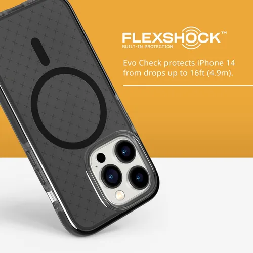 Miniatura 4 de tech21 iPhone 14 Pro Evo Check compatible con MagSafe® - Funda protectora de teléfono delgada y absorbente de golpes con protección FlexShock Negro