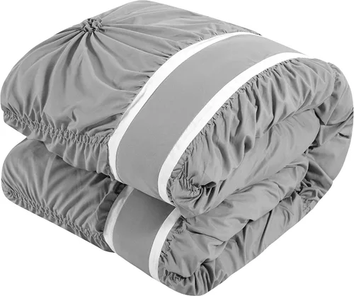 Miniatura 2 de Chic Home – Juego de cama con cobertor, de 16 unidades, Ashville, floral, con volados plisados, cama en una bolsa, color gris., Plateado, King