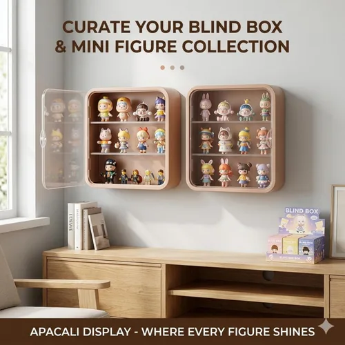 Miniatura 6 de Vitrina en miniatura para figuras coleccionables, caja transparente con estantes, organizador de plástico montado en la pared o en el escritorio