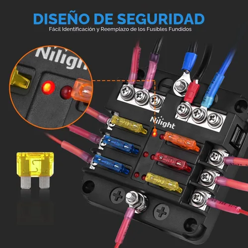 Miniatura 5 de Nilight - Bloque de fusibles de hoja de 6 vías 50055F, 6 circuitos con caja de fusibles de bus negativo con indicador LED ATO/ATC Panel de fusibles