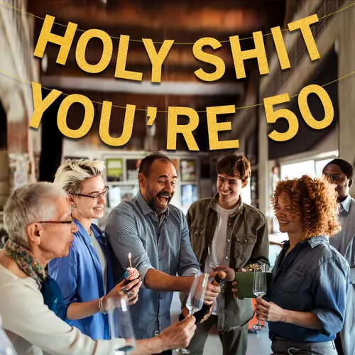 Miniatura 5 de Decoraciones de fiesta de 50 cumpleaños, pancarta para mujeres y hombres, cartel de decoración de fiesta de cumpleaños con purpurina dorada