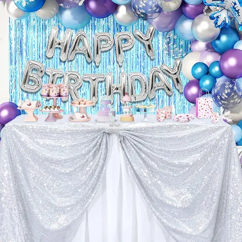 Miniatura 29 de B-COOL Mantel de lentejuelas de 60 x 102 pulgadas, mantel de cumpleaños rectangular azul bebé, brillante, duradero, boda, fiesta, restaurante