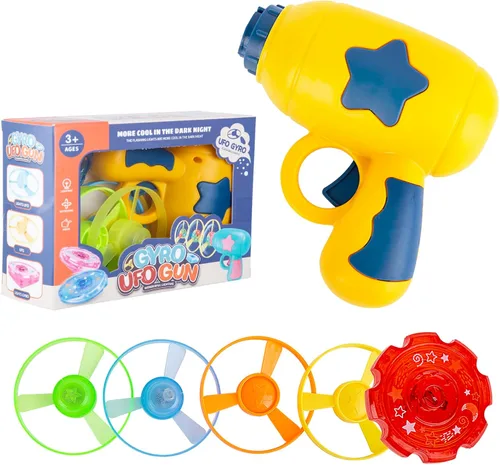 Berry President Juguete de platillo volador, juego de lanzamiento de disco volador con luz de flash giratoria, juguete giratorio para interiores y