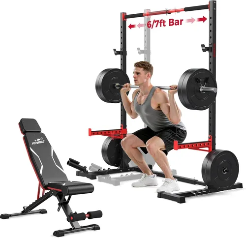 Miniatura 11 de FLYBIRD SR1 - Estante para sentadillas con barra de dominadas, estante de potencia multifuncional ajustable, soporte de sentadillas de ancho