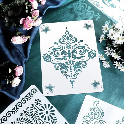 Miniatura 4 de 16 plantillas de borde de flores, plantillas de mandala, plantillas reutilizables cortadas con láser, plantillas de pintura floral para bricolaje