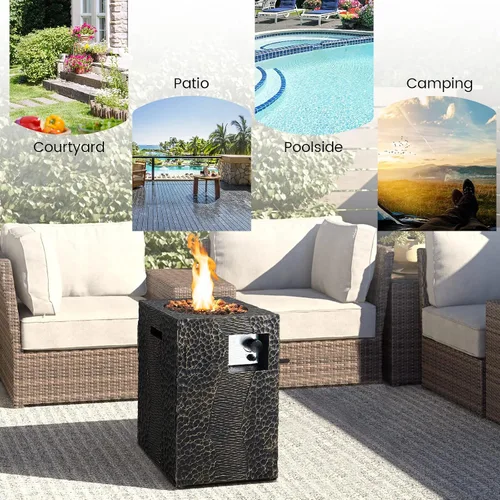 Miniatura 9 de Tangkula Patiojoy - Chimenea de propano para patio de 16 pulgadas, chimeneas de gas cuadradas de encendido electrónico con cubierta protectora