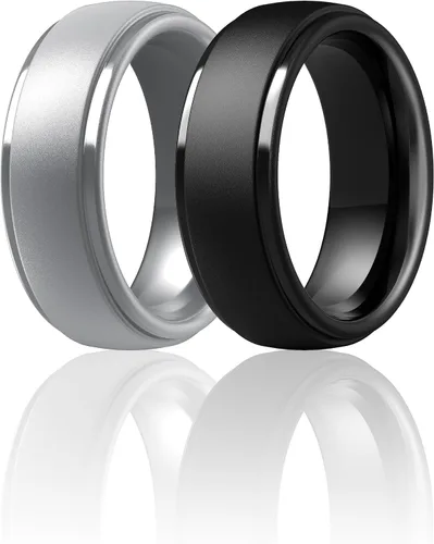 Miniatura 13 de ThunderFit Anillos de boda de silicona para hombre, 0.394 in de ancho y 0.098 in de grosor, paquete múltiple de variedad 1-7