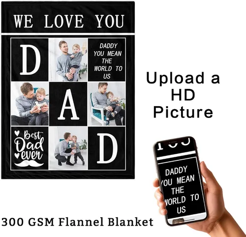 Miniatura 4 de Regalos personalizados de cumpleaños para el día del padre para el mejor papá de parte de hija, hijo, esposa, niños, manta personalizada para papá