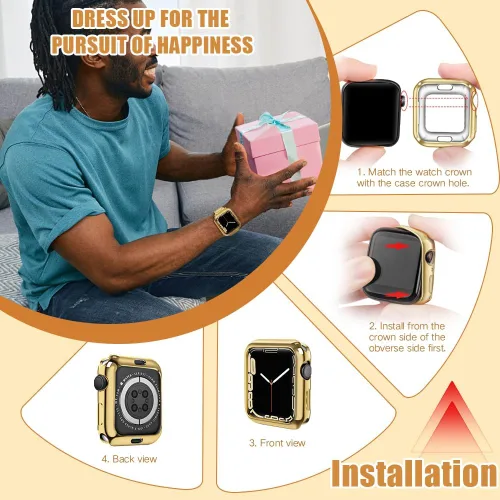 Miniatura 5 de top4cus - Funda ecológica protectora, de TPU suave y flexible, compatible con iWatch Series 5, Series 4, Series 3, Series 2 y Series 1 Dorado