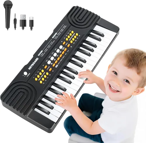Juguete de teclado de piano de 37 teclas para niños de 3 a 5 años, pianos eléctricos con micrófono, juguetes de primera música para niños de 3, 4,