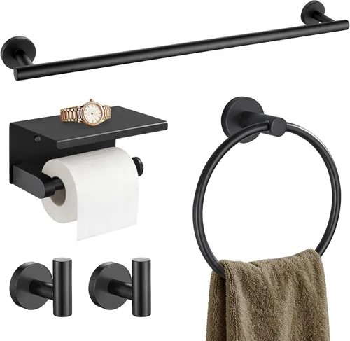 Miniatura 25 de TURS Juego de accesorios de baño de acero cepillado de 5 piezas, juego de barra de toalla de baño de acero inoxidable SUS304, kit de accesorios