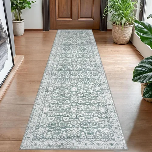 Miniatura 47 de Lansny Alfombra bohemia de 2 x 3 pulgadas, lavable, color negro, azul marino, floral, alfombra de cocina, alfombra de área pequeña de lana