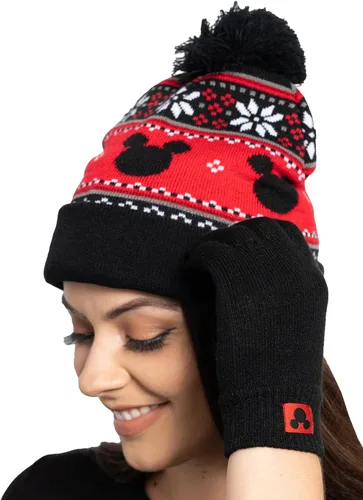 Miniatura 9 de Disney Adult Knit Beanie Hat and Texting Glove Set Mickey Minnie Mouse Print