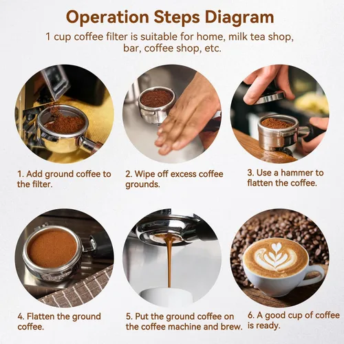 Miniatura 6 de 1 taza de 2.008 in, filtro de café de malla presurizada de acero inoxidable, portafiltro, máquinas de café, accesorios para máquinas de café