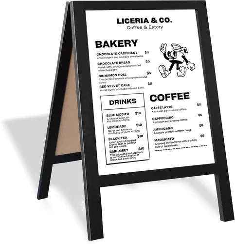 Miniatura 18 de Ilyapa Letrero de madera con marco en A con borrador y tiza, pizarra magnética de 21 x 30 pulgadas, pantalla de menú negra para restaurante