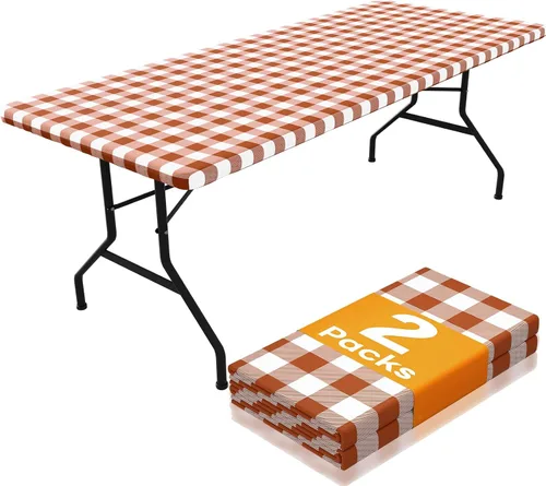 Miniatura 22 de Smiry Mantel de Mesa de Picnic Paquete de 2, Manteles Ajustables Elásticos Impermeables para Mesas Rectangulares de 18 x 72 pulgadas, Mantel