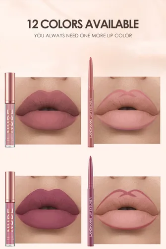 Miniatura 3 de URQT Juego de 12 delineadores de labios y lápiz labial, 6 lápices labiales líquidos mate aterciopelados + 6 delineadores de labios suaves a juego