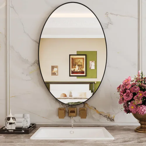 AUYHM Espejo ovalado, espejo de baño pequeño de 20 x 28 pulgadas, espejos de baño, espejo negro para baño, espejos ovalados para baño, espejo de