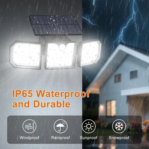 Miniatura 5 de Aolyty Luces solares con sensor de movimiento, luces estroboscópicas solares impermeables IP65, luces de pared estroboscópicas - Blanco