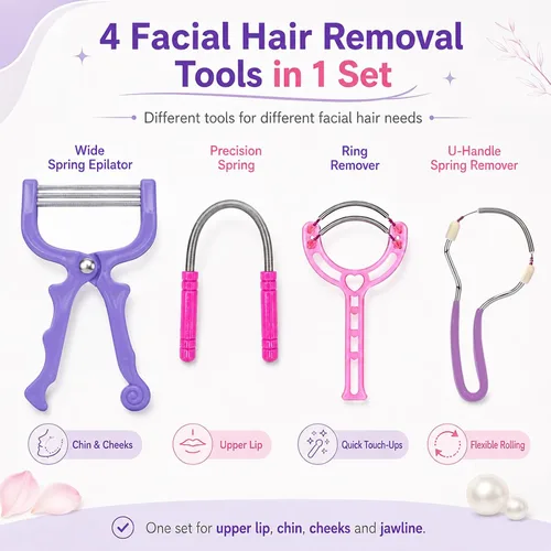 Miniatura 9 de Removedor de vello primaveral – Paquete de 4 depiladoras de resorte de acero inoxidable – Removedor de vello facial para mujeres, cara, barbilla