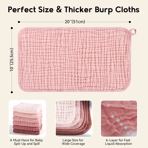 Miniatura 3 de Unnivoll Paños de muselina para eructos para bebé, 100% algodón, para niños y niñas, grandes, 20 x 10 pulgadas, extra suaves y absorbentes, paquete