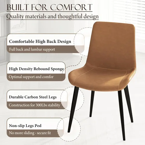 Miniatura 5 de Juego de 4 sillas de comedor, modernas sillas de comedor tapizadas de piel sintética con patas de metal resistentes y respaldo cómodo, sillas Marrón