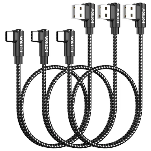 Miniatura 10 de Cable USB C corto de ángulo recto de 0.5 pies, paquete de 3 cables de carga USB C de 6 pulgadas, cable de carga rápida trenzado de nailon