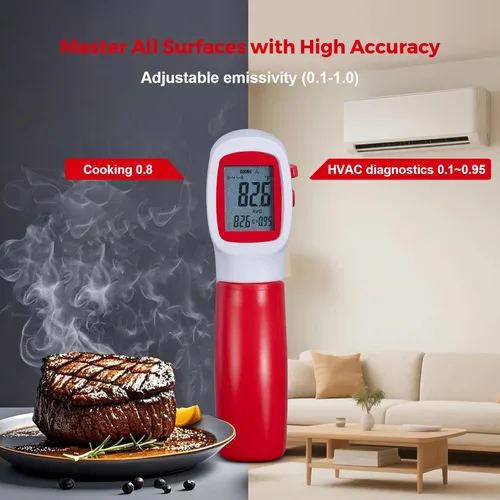 Miniatura 6 de Termómetro infrarrojo para carne, pistola de temperatura láser, -58 ~ 1112 °F, pistola de temperatura IR digital DS 12:1 con emisividad ajustable