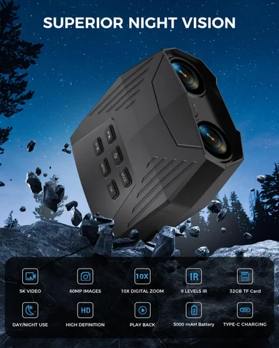 Miniatura 12 de Gafas de visión nocturna, prismáticos de visión nocturna para adultos, prismáticos infrarrojos recargables de 5000 mAh con pantalla grande de 3
