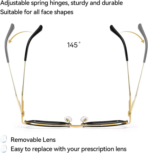Miniatura 4 de Dollger Lentes cuadrados de luz azul para hombres y mujeres, aviador, bloqueo de luz azul, retro, marco matal, para computadora, juegos, nerd