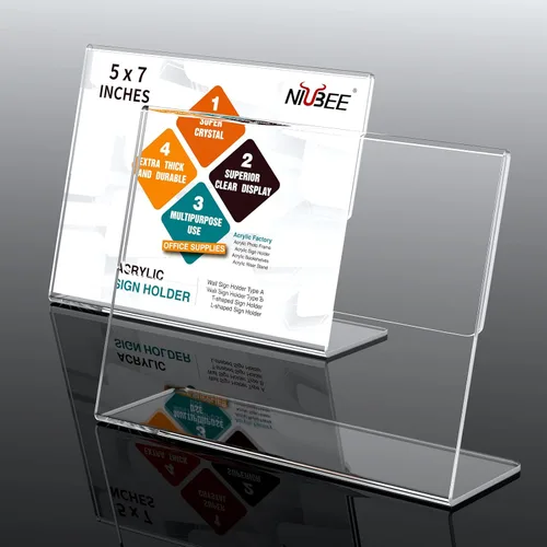 Miniatura 2 de NIUBEE Soporte de acrílico inclinado para letreros de 7 x 5 pulgadas, soporte de plástico transparente para mesa, para oficina, tienda, restaurante