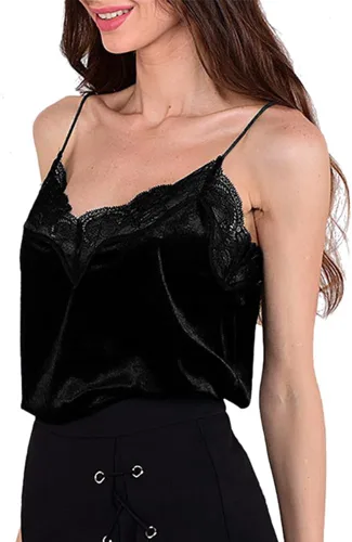 Camisola de encaje sexy para mujer, blusa sin mangas casual con cuello en V, terciopelo con tirantes delgados, camisola sin mangas, Vino
