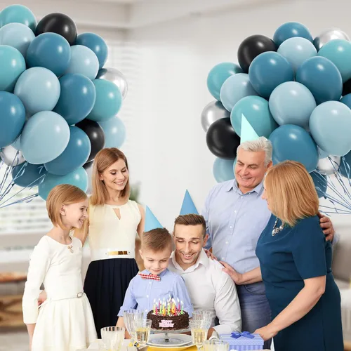 Miniatura 7 de 60 globos de autos de carreras de 12 pulgadas con globos de látex azul pizarra polvoriento, negro, verde azulado y plateado metálico