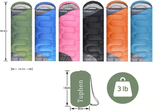 Miniatura 7 de tuphen - Sacos de dormir para adultos, niños, niñas, mochileros, senderismo, camping, forro de microfibra, clima frío y cálido, 4 estaciones, uso