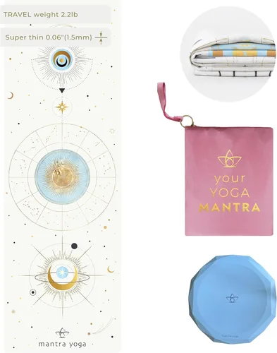 Miniatura 13 de Mantra Yoga Travel PRO 1.5mm con almohadilla para las rodillas - Esterilla plegable para fitness y ejercicio con bolsa Ligera, compacta