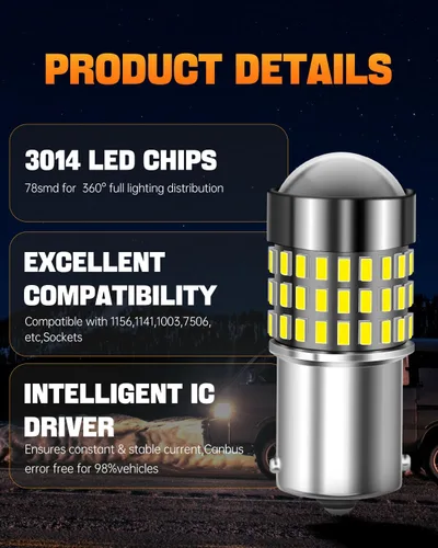 Miniatura 23 de 1156 Bombillas LED Ámbar Amarilla Luz de Señal de Giro 400% de Brillo 1141 1003 7506 Bombillas LED P21W Usadas para Luces Intermitentes Luz Trasera