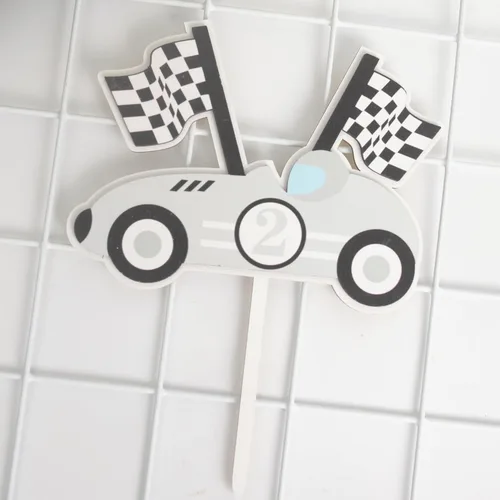 Miniatura 8 de Decoración para pastel de segundo cumpleaños de madera para bebé, decoración de pastel de cumpleaños de auto de carreras, decoración de pastel de 2